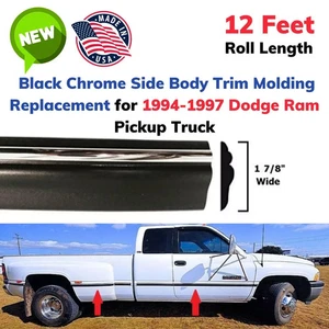 Black Chrome Side Body Trim Molding Replace for 1994-1997 Dodge Ram Pickup Truck - Picture 1 of 4