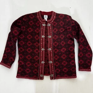 Maglione cardigan rosso lana frost vintage taglia MEDIA Fair Isle chiusura metallo nordico - Foto 1 di 6