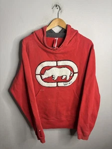 Ecko Unltd Hoodie Mens Medium Red Rhino Logo Pullover Sweatshirt Chenille Patch - Picture 1 of 6