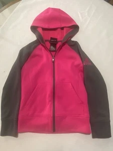 Adidas Girls Sz 5/16 Hooded Jacket Full Zip Sporty Casual Pink Gray Warmth - Picture 1 of 11