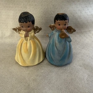 Vintage African American Angel Bells Figurines, Trumpet, Praying, Giftco Inc, - Picture 1 of 3
