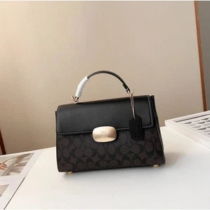 Neu mit Etikett Coach CP007 Eliza Top Henkeltasche aus charakteristischem Canvas & Leder Nussbaumschwarz - Bild 1 von 10