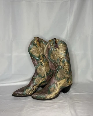 Botas Vaqueras Justin’s Talla 6 1/2 Pitón Pintadas a Mano Años 80 De Colección Hechas en EE. UU. Foto 1 de 4