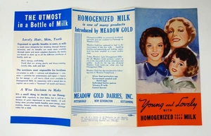 Folleto desplegable secreto vintage 1939 Meadow Gold homogeneizado leche belleza PA - Imagen 1 de 2