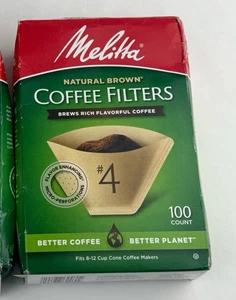 2-PK Coffee Filters Cone Size 4 Unbleached Natural Brown Melitta Pack of 200 - Picture 1 of 5