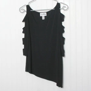 Joseph Ribkoff Black Cold Shoulder 3/4 Cutout Sleeve Side Slit Jersey Knit Top 8 - Picture 1 of 8