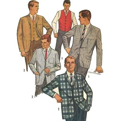 1960s Pattern, Men's Jacket & Vest Waistcoat - Chest=40” (101.6cm) - Image 1 of 3