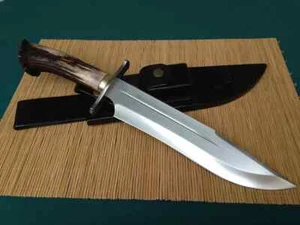 CUSTOM HANDMADE D2 TOOL STEEL HUNTING BOWIE KNIFE SURVIVAL KNIFE WITH STAG HORN - Picture 1 of 2