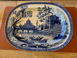 Antique Spode Tiber / Rome Pattern Large Blue & White Transferware Tray Platter - Picture 1 of 24