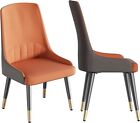 FATIVO Leather Dining Chairs Set of 2 Faux Leather Chairs Orange & Grey, NEW
