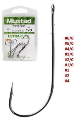 MUSTAD 34042NP Wurm Öhr-Angelhaken Widerhaken am Schaft schwarz vernickelt