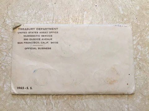 1965 SS US Mint 5 Coin Mint Set w/ Original Cello & Envelope 40% Silver Cover