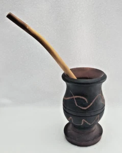 Handcarved Gourd Cup, Straw Yerba Mate Tea - Handmade - Argentina - Unused - Picture 1 of 3