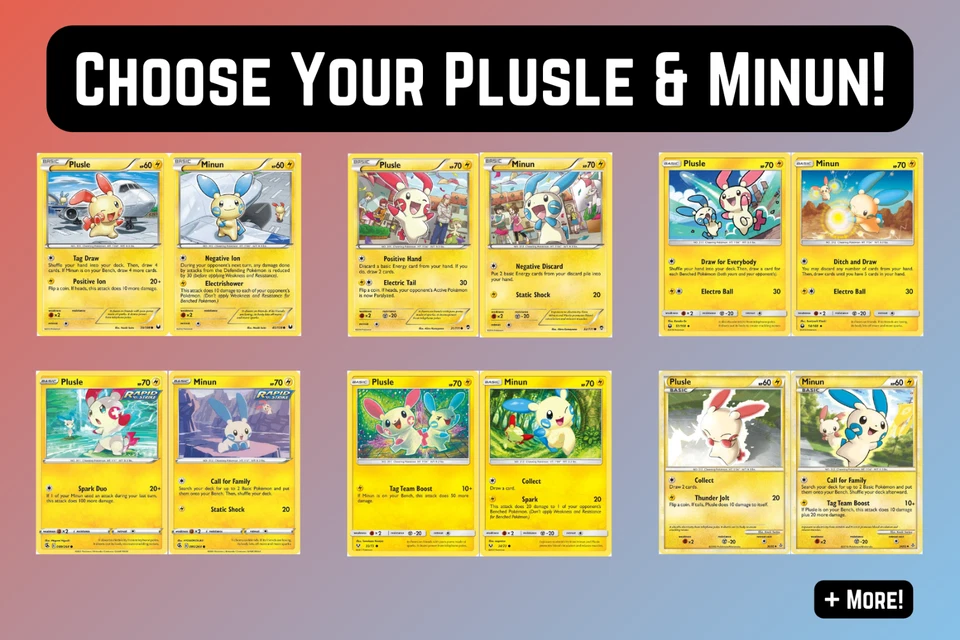 Choose Your Plusle & Minun 2 Card Set! Pokemon TCG S&V, SWSH, SM, & Older Sets! - Image 1 of 1