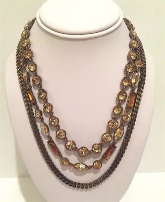 NUEVO CON ETIQUETAS COLLAR GIVECHY CRISTAL TRES HEBRAS METALIZADO MARRÓN BRONCE $225 Foto 1 de 4