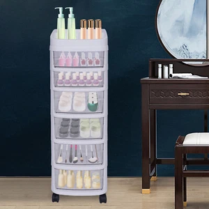 Carro de almacenamiento enrollable de plástico organizador de 6 cajones gabinete carro blanco con rueda] - Imagen 1 de 13