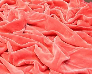 SILK VELVET CORAL SOLID FABRIC 45” CLOTHING DRAPERY DRESSES BY YARD - Picture 1 of 1