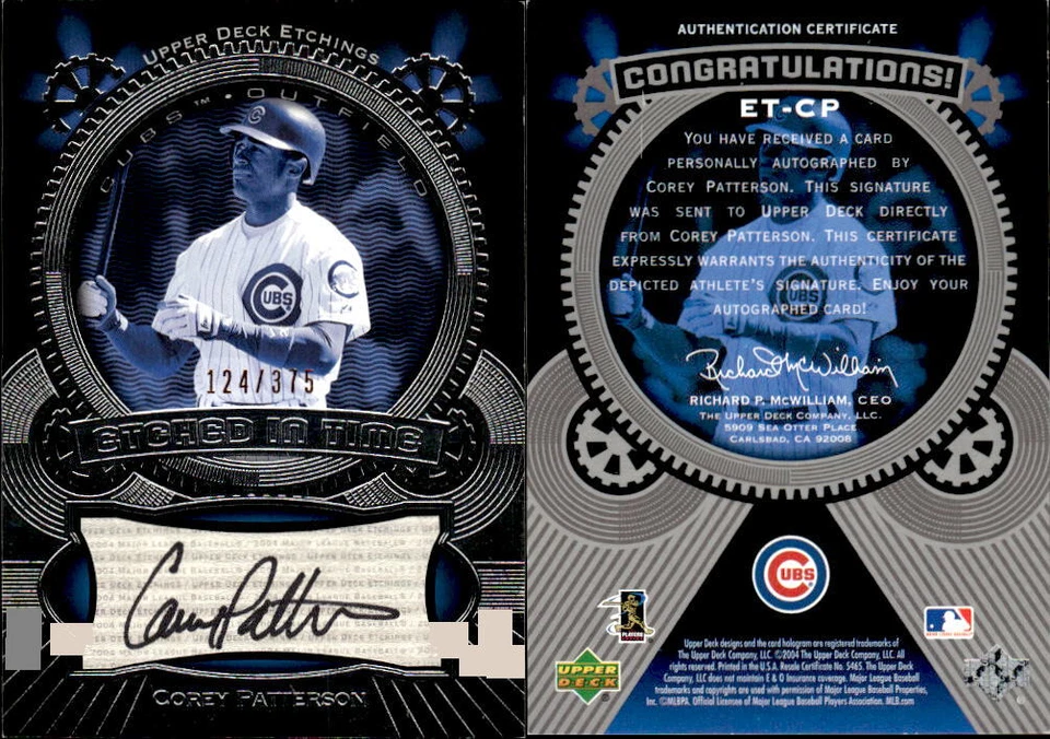 2004 Upper Deck Etchings Etched in Time Autograph Black #CP Corey Patterson /375 - Image 1 of 1