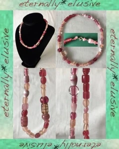 Pink Venetian Fancy Gold Aventurine Art Glas Trade Bead Antique Vintage Necklace - Picture 1 of 7