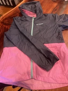 Columbia Girl’s Grey Pink Hooded Jacket Zip Sleeves X-Large Youth - Picture 1 of 6