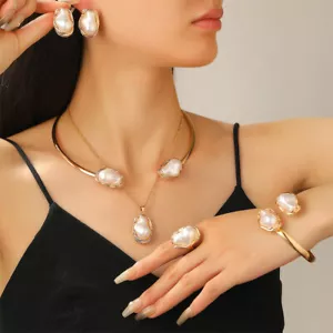 Luxury Irregularity Pearl Choker Earrings Necklace Ring Bracelet Party Jewellery - Picture 1 of 18