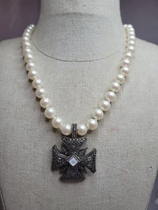 Judith Jack faux pearl, marcasite and sterling vintage silver necklace - Picture 1 of 8