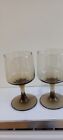 2 Vintage Smokey Brown Glass Wine Water Goblets 6oz 13cm Tall 6cm Diam Stemmed