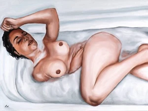 ORIGINAL Signed Handmade Oil painting on canvas. Nude female figure art beach - Picture 1 of 4