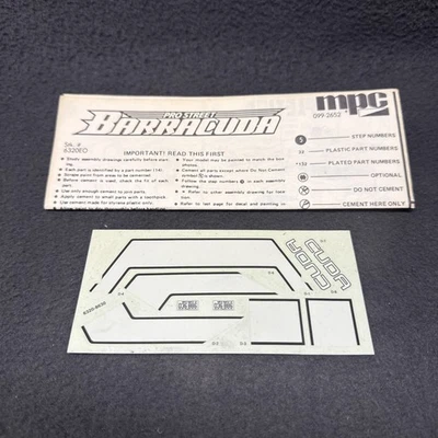 MPC Pro Street Barracuda Instructions Original Model 6320 Plymouth Decals 1972 - Image 1 of 4