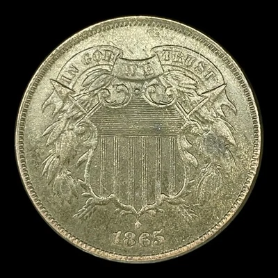 1865 Two Cent Piece GREAT EXAMPLE! 2c USA 2 Cents Antique Copper Coin - Image 1 of 2