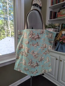 XL GEFÜTTERTE MARKT BEUTELTASCHE hm mit "SEAFOAM GRÜN & BEIGE" klassischem Toilettendruck, NEU - Bild 1 von 8