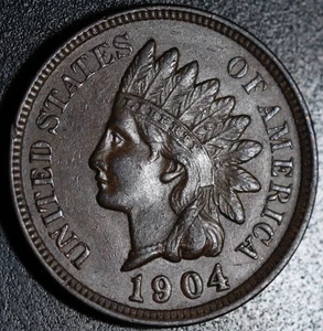 1904 INDIAN HEAD CENT - With LIBERTY & Near 4 DIAMONDS - AU UNC - Picture 1 of 2
