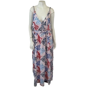 NWT Loft Fish Print Double Side Tie Maxi Dress Size XL Resort Beach Tropical - Picture 1 of 15