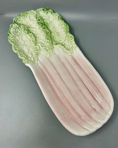 Fitz & Floyd XL 18" Rhubarb Platter Pink Green Vegetable Garden Collection 1985 - Picture 1 of 5