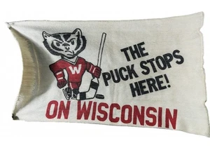 Alfombra tejida de hockey vintage Wisconsin Badgers colgante de pared 43x24 doble cara - Imagen 1 de 17
