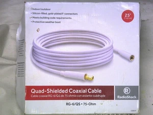 RadioShack 25-Foot RG-6 QuadShield Coax Cable with Gold F-Connector (White) - Picture 1 of 2