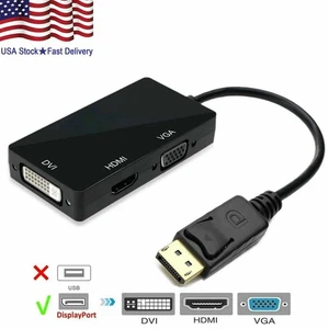 3 In 1 Display Port DP Male To HDMI/DVI/VGA Female Adapter Converter Cable 1080P - Picture 1 of 10