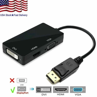3 In 1 Display Port DP Male To HDMI/DVI/VGA Female Adapter Converter Cable 1080P - Image 1 of 4