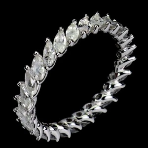 925 Sterling Silver Ring Marquise White Sapphire Ceylon 4x2mm Gemstone Jewelry - Picture 1 of 14