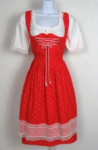 AUTHENTIC VTG STRASSER TRACHTEN RED GERMAN DIRNDL DRESS APRON SHIRT SIZE 44 LACE - Picture 1 of 24