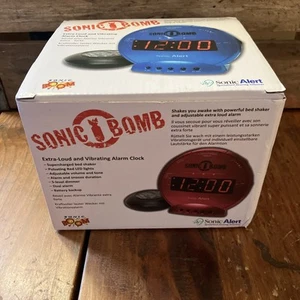 Sonic Bomb Dual Alarm Clock with Bed Shaker Red Sonic Alert Vibrating Alarm NEW - Picture 1 of 8