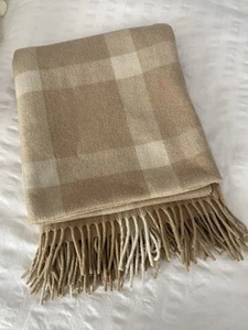 RALPH LAUREN Camel Plaid Wool Blend THROW BLANKET ~52 X 65” - Picture 1 of 2