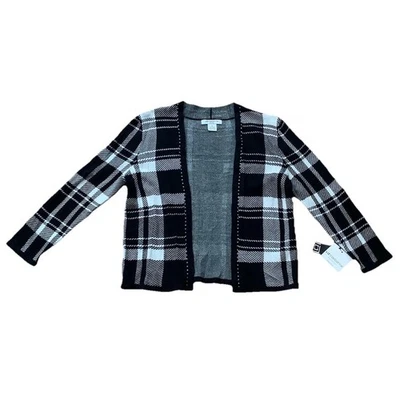 Liz Claiborne Women Cardigan Sweater Black Petite Medium Plaid Open Front NWT - Image 1 of 4