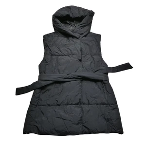 GAP Vest Womens XL Tall Black Hooded Puffer Primaloft Belted Water Repellent - Picture 1 of 11