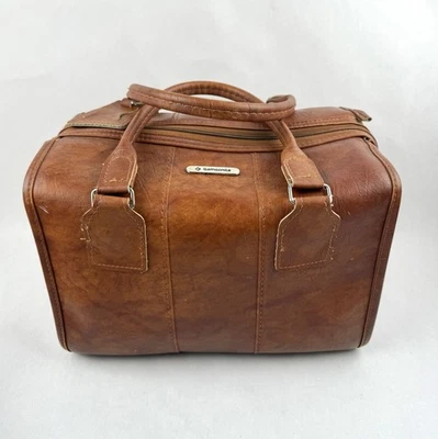 Samsonite Sonora Brown Faux Leather 12”x7.5”x 9” VTG Travel Bag Handbag Tote Bag - Image 1 of 4
