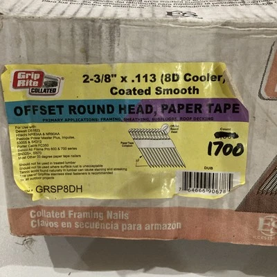 2 3/8 x.113" 8D Desplazado Cabeza Redonda Papel Cinta Clavos 33° Grados Raya Foto 1 de 4