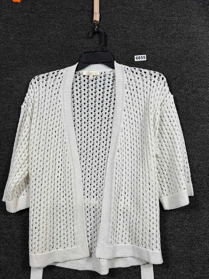 Suéter Etcetera Mujer Pequeño Blanco Tejido Abierto Cinturón Cárdigan Crochet Foto 1 de 4