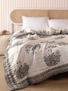 Hand Block Printed Cotton Quilt  King Queen Twin Tree Motif Soft Bedding Quilt - Picture 1 of 9