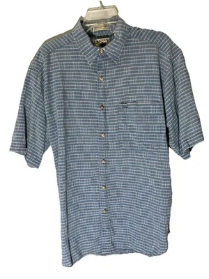 Vintage Madison Trader Mens L Short Sleeve Button Down Shirt Blue Cotton SS7 - Image 1 of 4