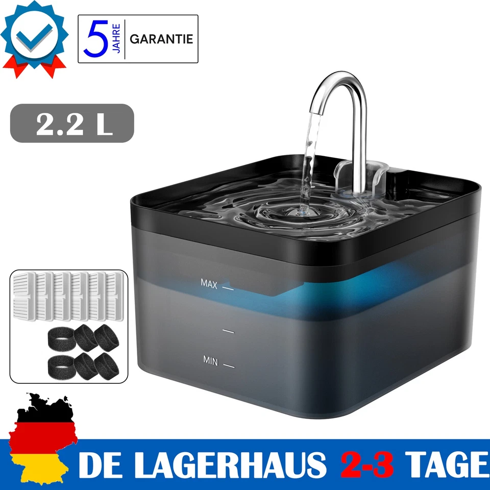 2.2L Katzenbrunnen Wasserbrunnen Trinkbrunnen für Katze Katzen Hunde Ultraleise - Bild 1 von 1
